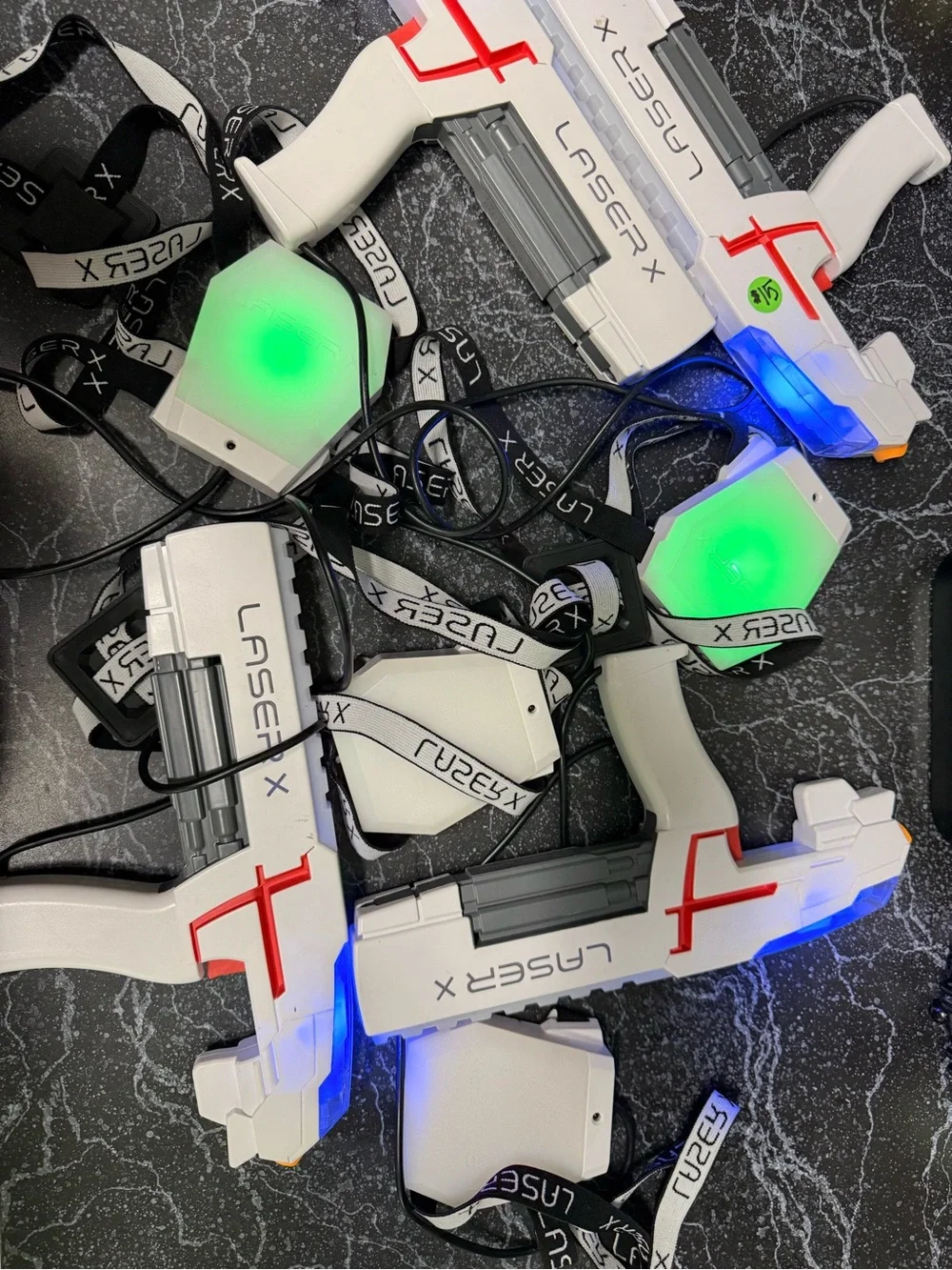 Laser X Set of 4 White & Red Laser Tag Blaster Set with Green Sensors